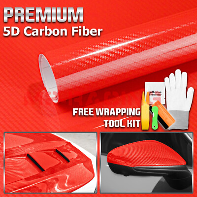 5D Carbon Fiber Red High Gloss Glossy Auto Vinyl Wrap Sticker Decal Sheet Film