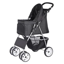 4 Wheels Foldable Pet Dog Cat Jogger Stroller Travel Carrier Strolling Cart W/Wa