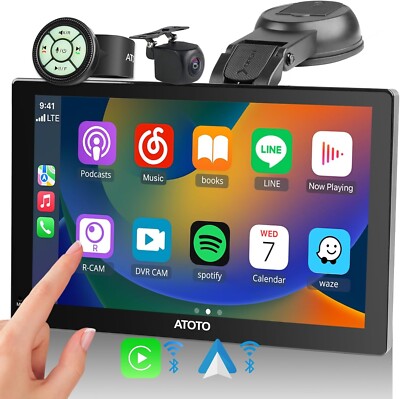 ATOTOEXCEL Tragbarer Carplay Android Auto Touchscreen für Auto, Kabelloses Auto