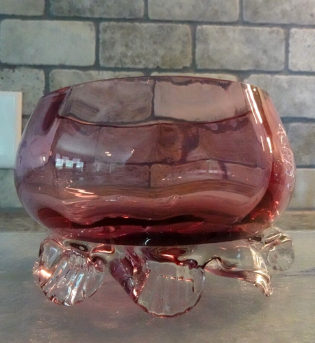 Ancien bol à noix cave à sel ouverte anglaise en verre art violet canneberge - Photo 3/10