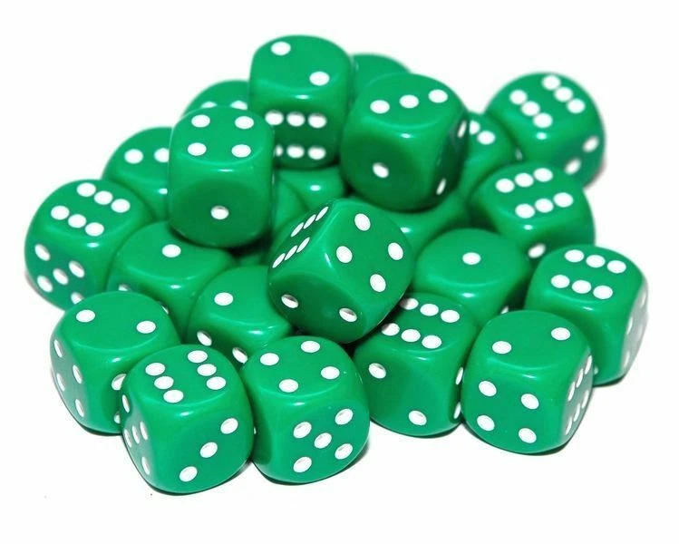 24 Green Dice, (six sided), 16mm , D6