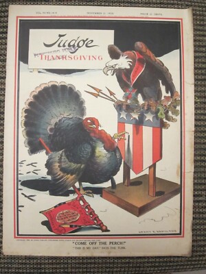 Judge Magazine November 1908 Thanksgiving Come Off the Perch Turkey Art Deco 53