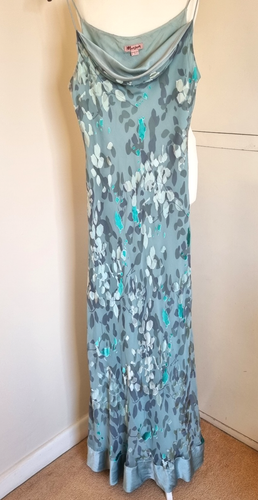 Vintage Monsoon Devore Silk Evening Dress Blue Cowl Neck Bias Cut Long Maxi UK16 - Picture 6 of 10