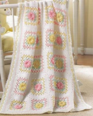 HÄKELANLEITUNG - BLUMENBLÜTEN 4-LAGIG KINDERWAGEN/BETT BABYDECKE CA. 33'' x 45''