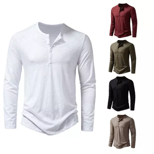 Men T Shirts Long Sleeve T-shirt Mens Henley Neck Daily Wear Casual Basic Top AU - Picture 4 of 41
