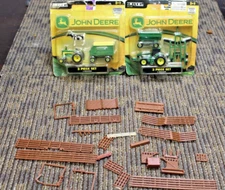 John Deere 3 Piece Set:  Tractor Cow Hay Wagon Plow Corn Hauler Chute Toy Lot