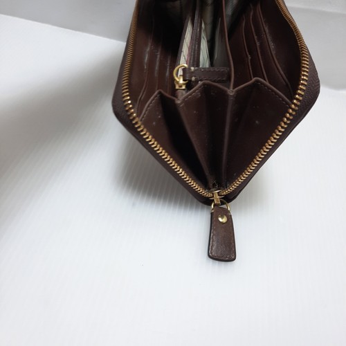 PORTAFOGLIO LUNGO COACH LOGO E RIGHE VERTICALI PELLE MARRONE ORO ZIP BRACCIALETTO - Foto 8 di 8