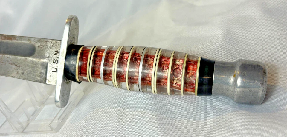 Cuchillo de Lucha De Colección Camillus USN NY Apilado Mango Lucite Militar Hoja Fija Foto 2 de 4