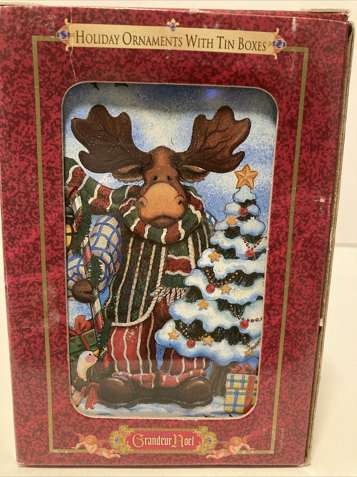 Grandeur Noel Moose Vintage Ornament w/ Box & Tin