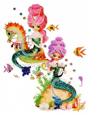 Vintage Image Mermaids Pink or Purple Hair Waterslide Decals KID604 U PICK