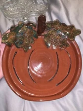 2004 Liberty Pottery Roscoe Village Pumpkin Tray Beautiful Fall Colors Decor