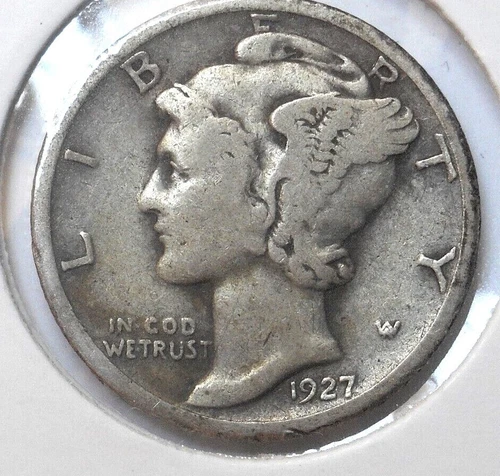 1927 S Mercury Dime circulated 90% Silver  G Good to Very Good VG