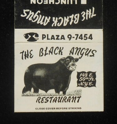 1950s The Black Angus Restaurant 148 E. 50th St. Prime Ribs of Beef NYC NY MB