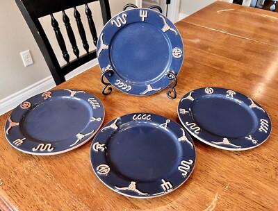 Frankoma Vintage Navy Blue Salad Plate Longhorn Ranch Brands Set of 4 ...