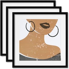 20x20 Picture Frame Black Set of 3, 20x20 Frames without Mat or 16x16 with Ma...