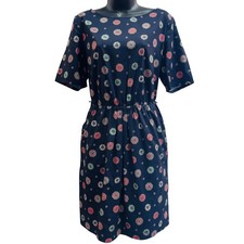 Tommy Hilfiger Navy Medallion Print Elastic Waist Pocket Dress Womens Large