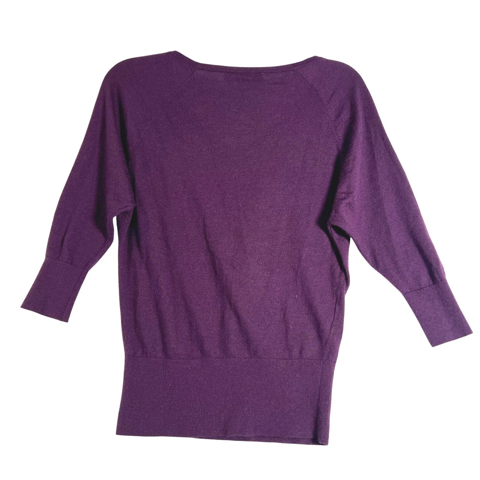 LOFT 女式紫色茄子羊毛混纺 V 领 Dolman 袖毛衣 XS — 第 3/4 张图片
