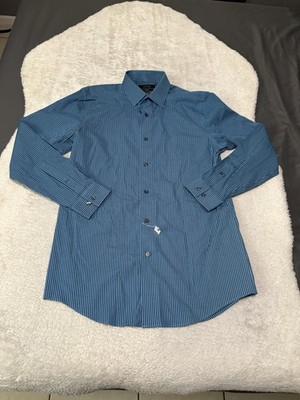 New Apt 9 Men s Button Down Dress Blue Check Shirt Size 15.5 32/33 Slim Stretch