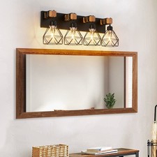 24" Vanity Light Black 4 Lights Farmhouse Cage Bathroom Mirror Wall Lamp Fixture