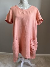 SAHARA 100% LINEN PEACH SHORT SLEEVE TUNIC SIZE M, POCKETS, LAGENLOOK
