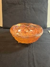 Vintage Jeanette Carnival Glass Marigold Iridescent “Star” Pattern 3-Footed Bowl