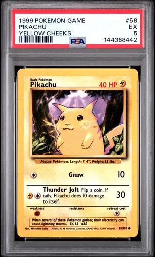 1999 POKEMON BASE SET UNLIMITED YELLOW CHEEKS #58 PIKACHU PSA 5