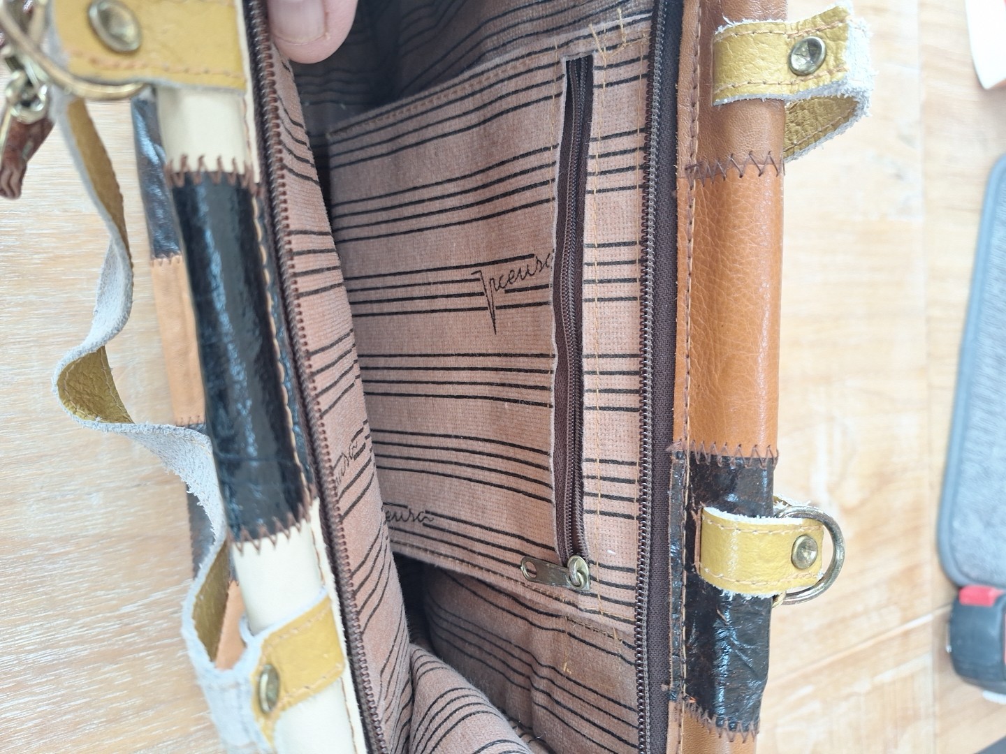 Vintage Multicolour Real Leather Patchwork Lined … - image 6