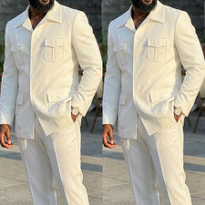 White Men's Suit Wedding Outfits Custom Color Formal Jacket Pants Prom 2Pcs