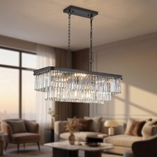 34" Black Crystal Chandelier 11-Light Pendant