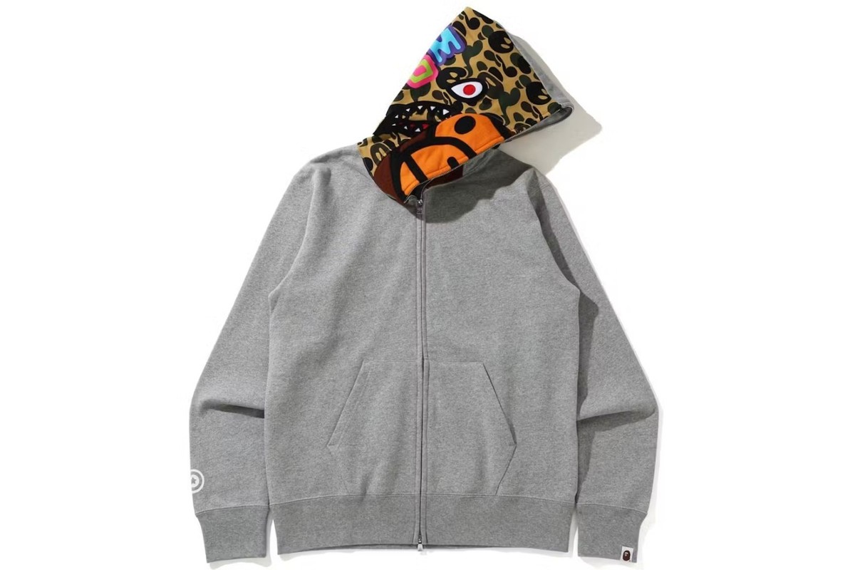 A BATHING APE BAPE Milo Shark Full Zip Hoodie Gray New Authentic