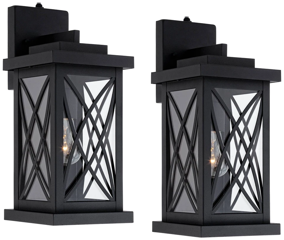 Woodland Park 15" preto crepúsculo ao amanhecer conjunto de 2 luzes de varanda ao ar livre - Imagem 2 de 4