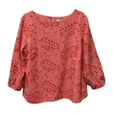 Preston & York Alexia Eyelet Blouse Coral 3/4 Slv XL Tropical Summer Embroidered