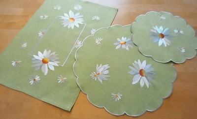 Kleinteile-Deckchen Leinenoptik Hellgrün, Weiß & Gelb 30cm 40cm rund 35x50 5673