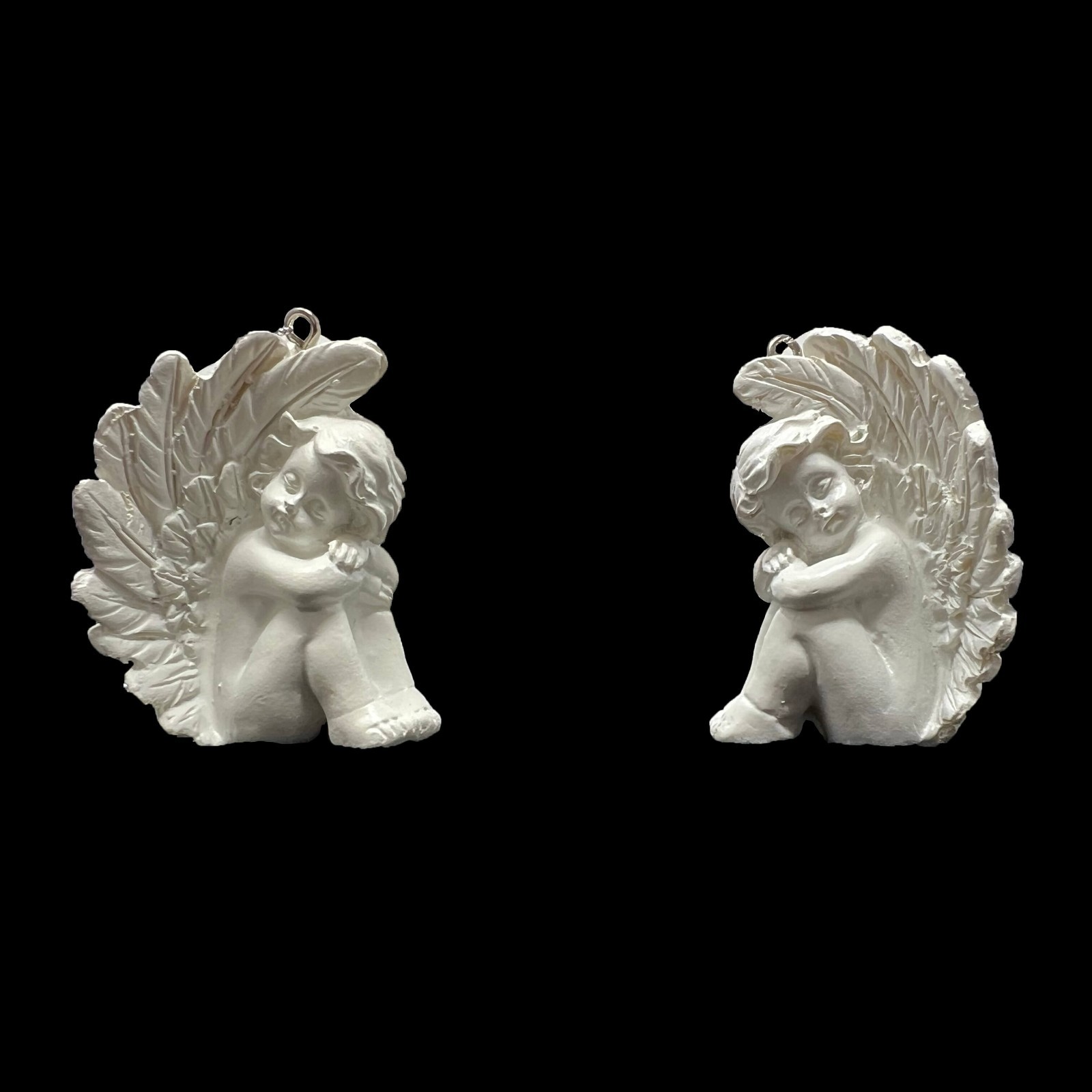 Pair of Sweet Cherub Angel Christmas Ornaments Tree Decoration White 2.25 x 1.5"