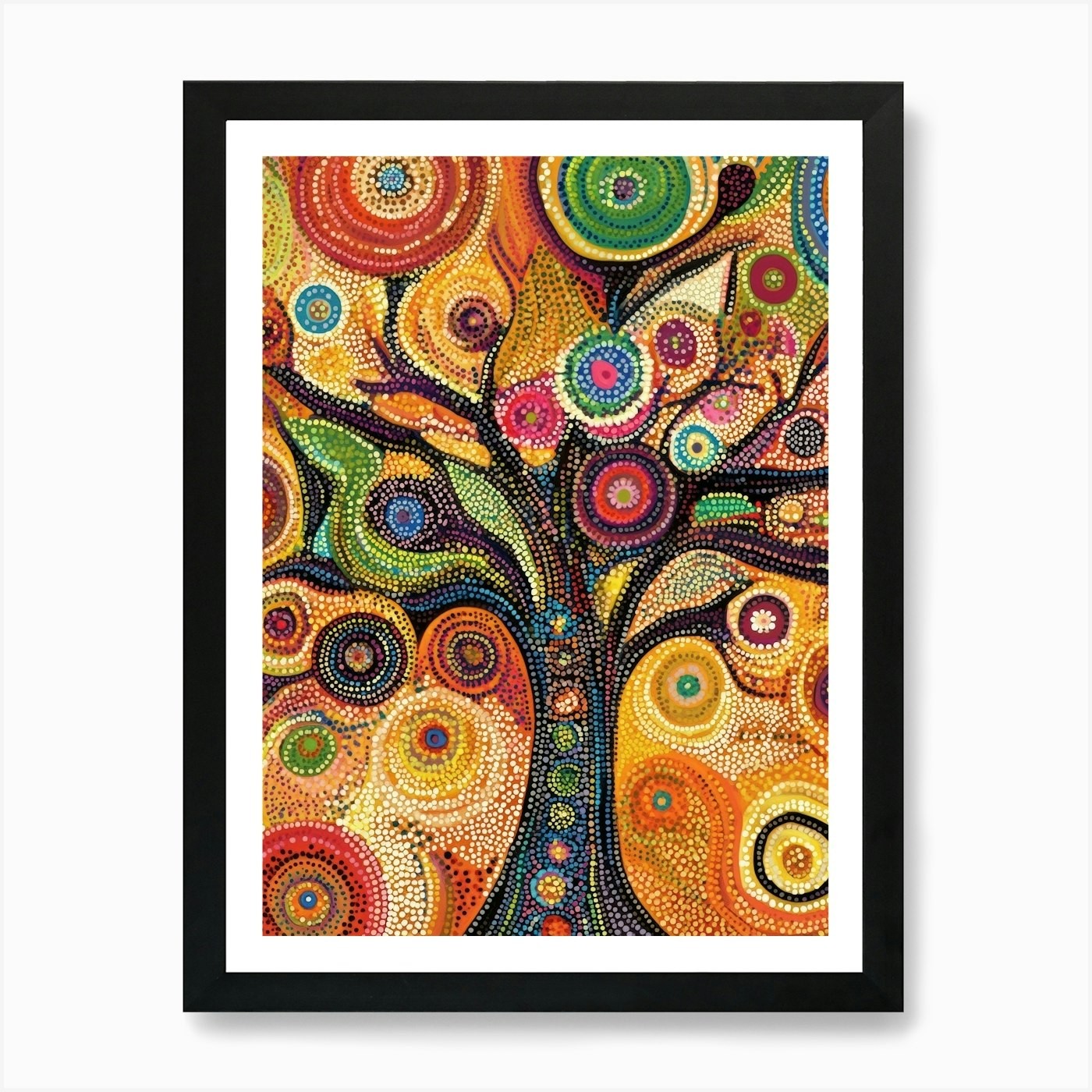 Vibrant Tree of Life Framed Wall Art Canvas Print Poster  