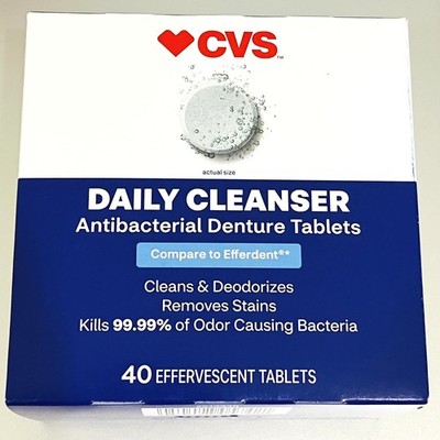 CVS Health Anti-Bacterial Denture Cleanser 40 Effervescent Tablets Exp 11/27