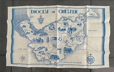 Chester Diocese White Linen Dish Tea Towel Mothers Union Blue Logo Cheshire Map