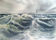 Original Modern Artwork Painting Landscape LIGHTHOUSE WAVES Seascape Art Gift A4