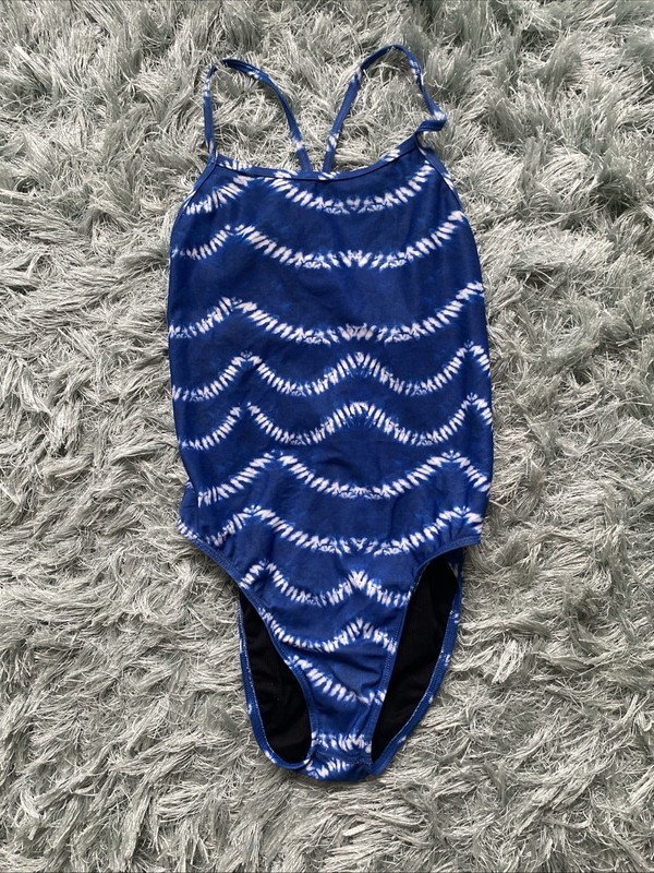 Jolyn Brandon 2 Blue Print Fixed  Back One Piece Swimsuit Training Suit Size 30
