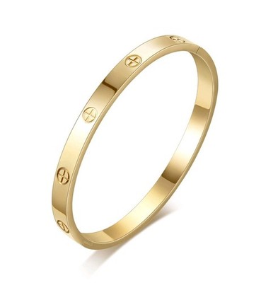 14K Gold Plated Stainless Steel  Bracelet Bangle Cuff over stainless steel