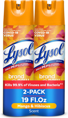 2-PACK Lysol Disinfectant Spray, Antibacterial, Mango & Hibiscus Scent, 19 fl oz