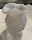 FENTON MINI HOBNAIL VASE CLEAR OPALESCENT 3 1/2” FIREY