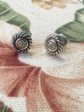 DAVID YURMAN 18K GOLD ,SILVER AND DIAMOND COOKIE EARRINGS