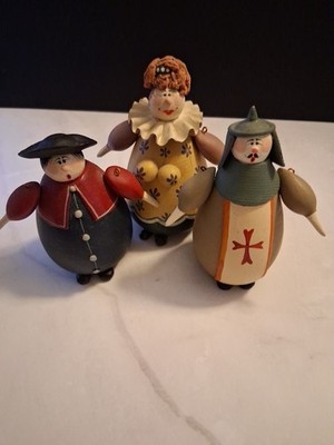  Set Of 3 Vintage Renaissance Style Handmade And Painted Moveable Arms Figurines