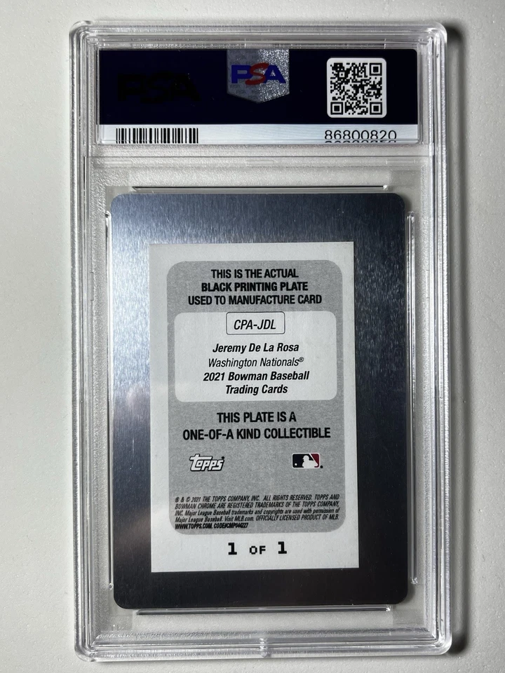 Jeremy De la Rosa 2021 Bowman Chrome placa de impressão preta automática 1/1 PSA 10 POP 1 - Imagem 2 de 2