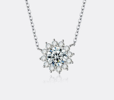 1ct Halo Style Dazzling Moissanite Pendant Necklace 925 Silver WG Gift