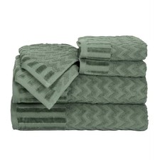 Lavish Home 10 Piece Ribbed Cotton Towel Set Green 67-0021-G Bath Hand Washcloth