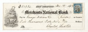 PROMINENT WHALING  AGENT CHARLES TUCKER SIGNED CHECK -  NEW BEDFORD 1872
