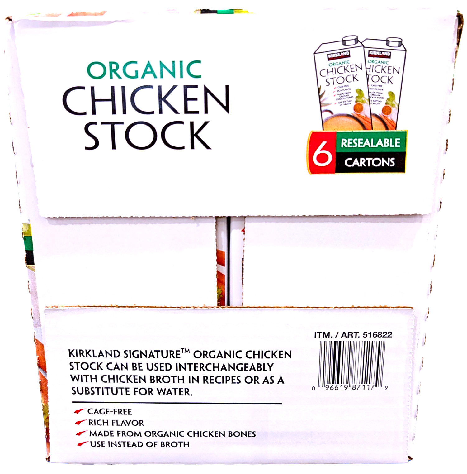 Kirkland Signature Organic Soup Stock Chicken 6 Count x 32 Fl Oz EXP 09/2026