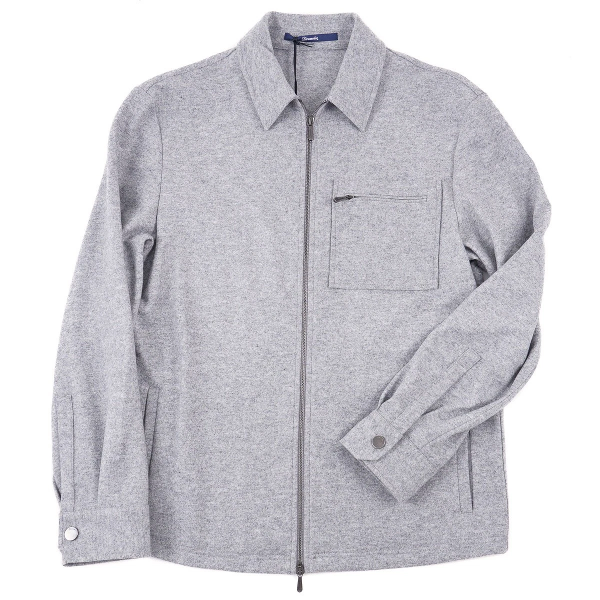 Drumohr Light Gray Soft-Brushed Wool Zip-Front Jacket M (Eu 48) NWT - product detail image 1